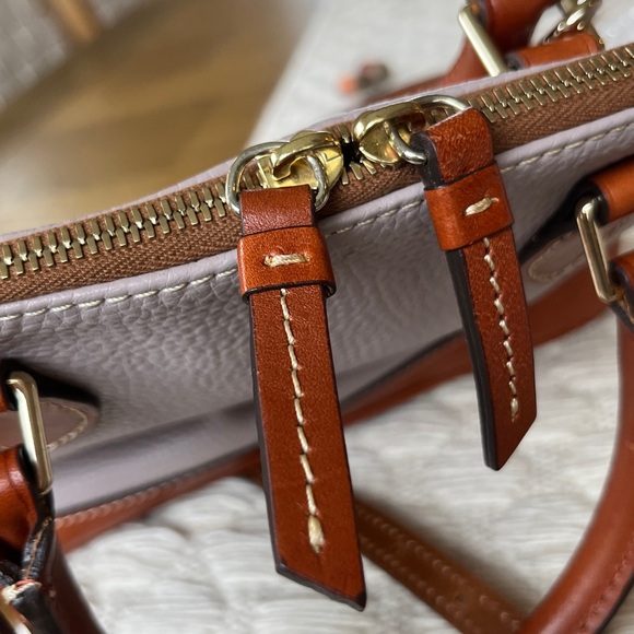 Dooney & Bourke Gray Lavender Pebble Grain Leather Zip Top Handle Satchel Bag - Picture 15 of 16